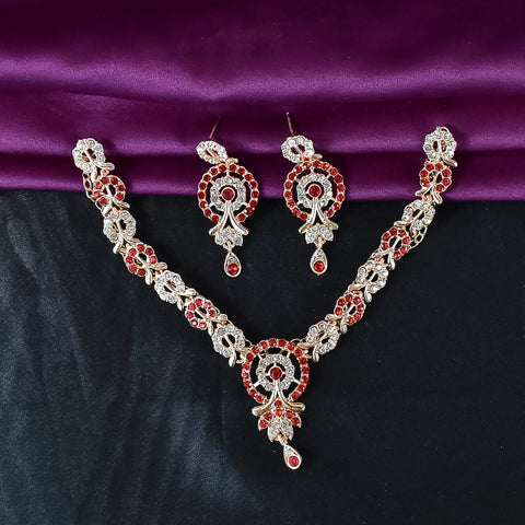 Red & white diamond necklace with earrings set