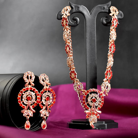 Red & white diamond necklace with earrings set