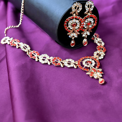 Red & white diamond necklace with earrings set
