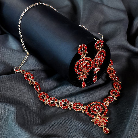Rad & white diamond necklace with earrings set