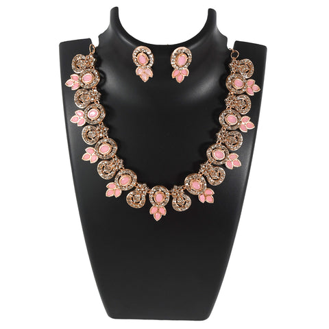 Pink & white diamond necklace with earrings set