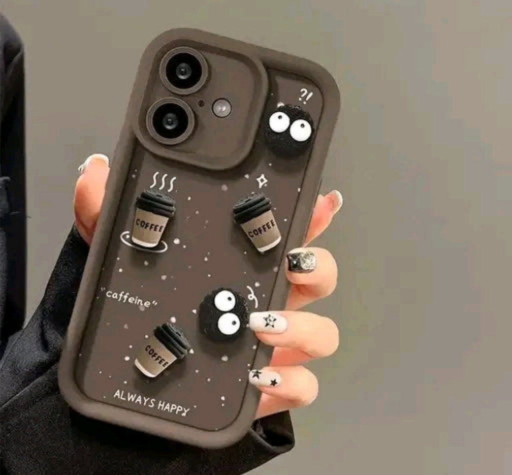 for iPhone 16 | Cute Fun Cartoon 3D Ball Coffee Silicone Case | Body Protection | Camera Protection | Shock Proof (Black) iphone 16 case iphone 16 cases iphone 16 covers iphone 16 cover iphone 16 back