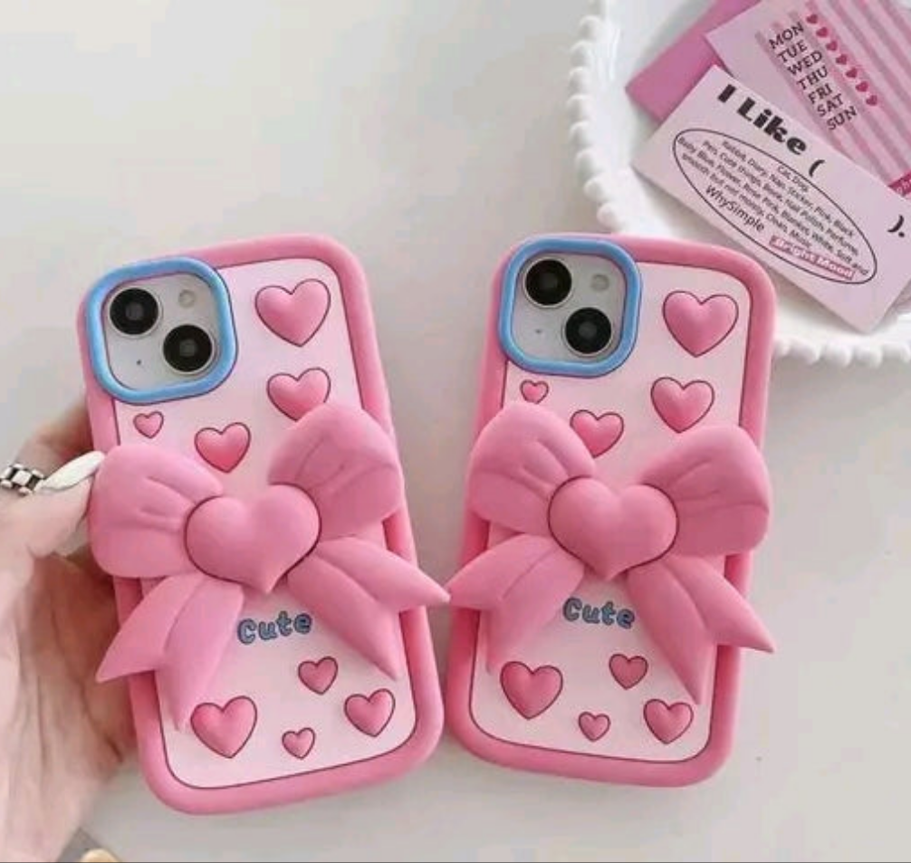 Elevate 3D Cute Cartoon Design with Precise Camera Cuts and shockproof Back Case Cover Compatible for i-Phone 13 - Bow