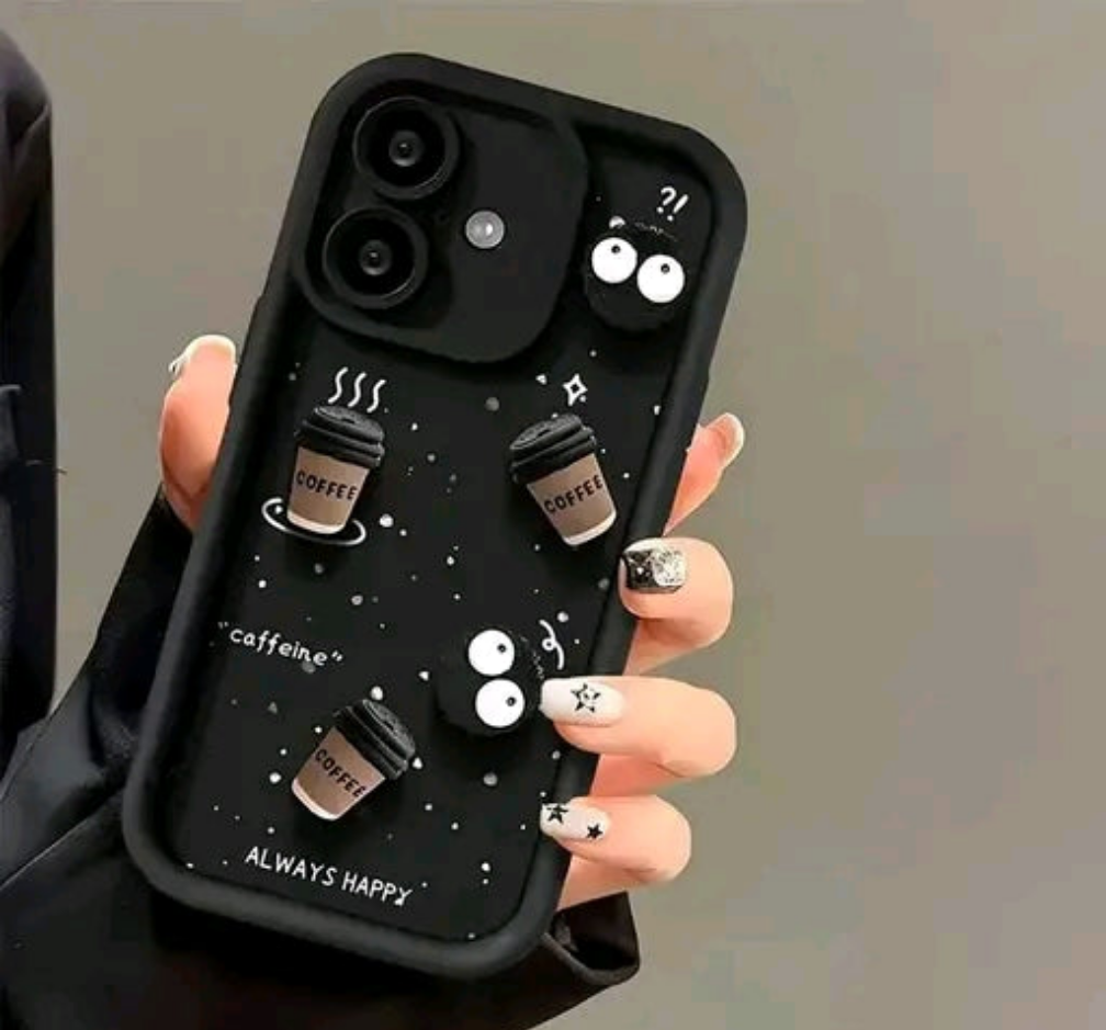 for iPhone 16 | Cute Fun Cartoon 3D Ball Coffee Silicone Case | Body Protection | Camera Protection | Shock Proof (Black) iphone 16 case iphone 16 cases iphone 16 covers iphone 16 cover iphone 16 back