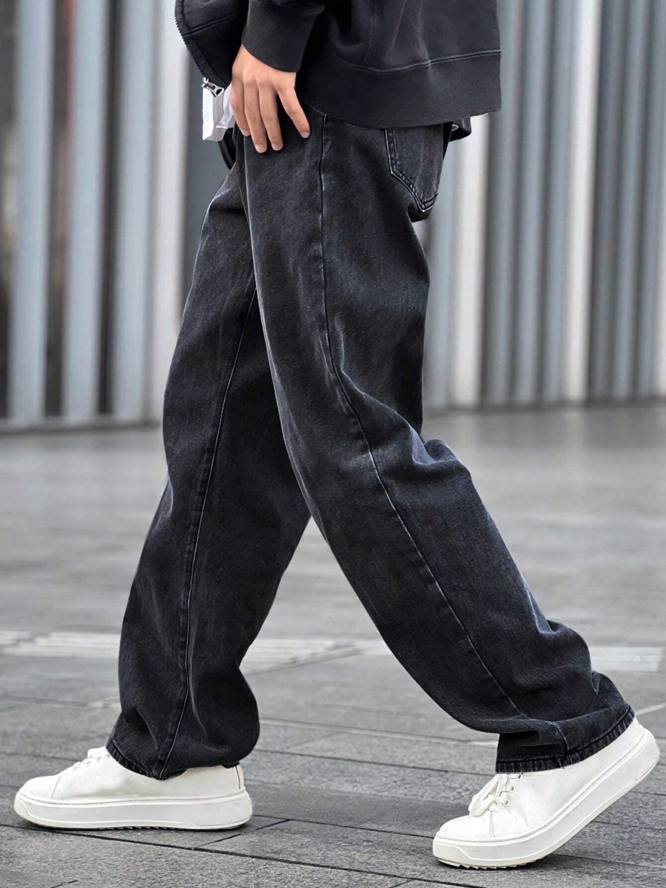 Rivetrise Loose Fit Men'S Solid Color Jeans with Slant Pockets