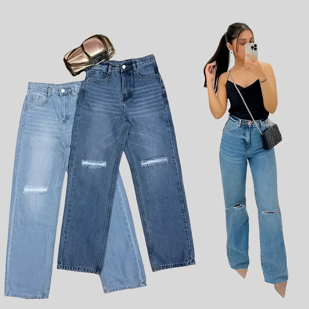 high waist knee cut jeans | DISTRESS WIDE LEG blackJEANS FOR WOMEN NEW STYLE BAGGY black WOMEN KNEE CUT JEANS/ TWO CUT BLACK WIDE-LEG JEANS FOR WOMEN