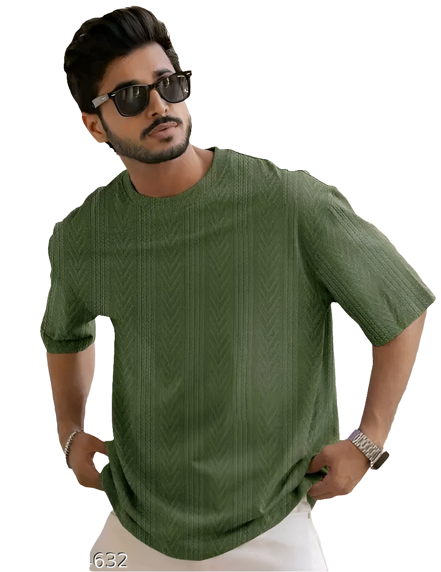 Men Solid Casual Green T-Shirt