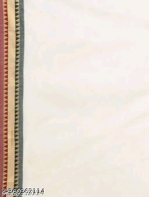 Texation Kerala Cotton Saree With Running Blouse (Tower Border)