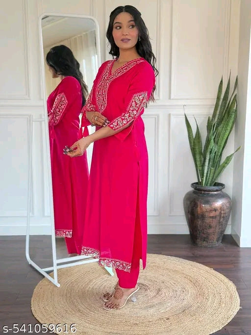 Women's BSY Viscose Embroidered Straight Kurta with BSY