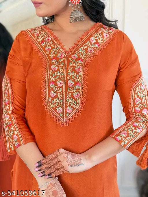 Women's BSY Viscose Embroidered Straight Kurta with BSY