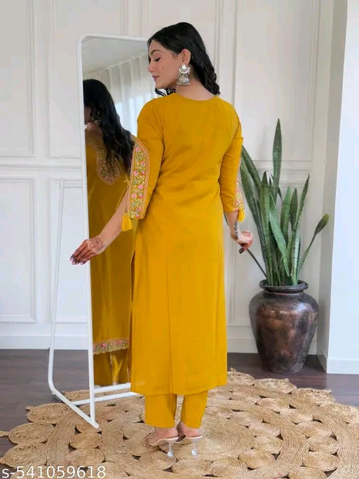 Women's BSY Viscose Embroidered Straight Kurta with BSY