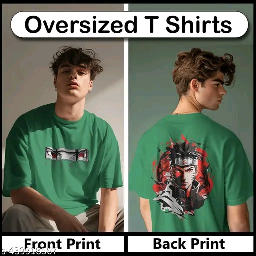 Designer Oversized Naruto Graphics Printed Black Terry-Cotton Round Neck Oversized Half sleeve T Shirts For Boys and Girls