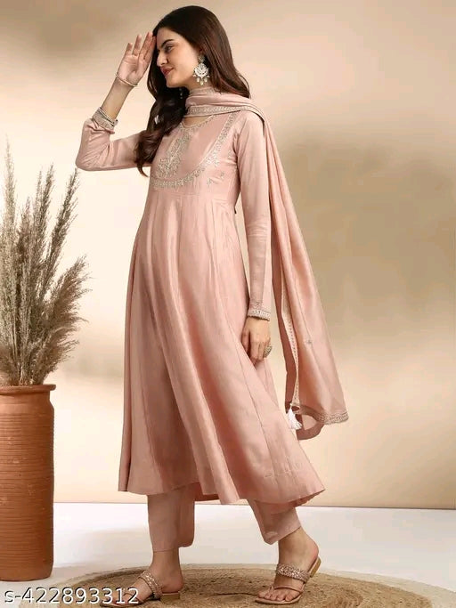 Women's Embroidered Kurta and Pant with Dupatta Set