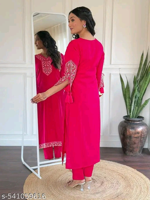 Women's BSY Viscose Embroidered Straight Kurta with BSY