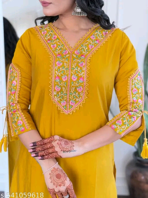 Women's BSY Viscose Embroidered Straight Kurta with BSY