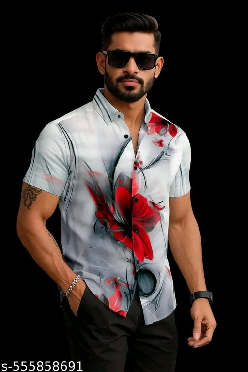 Crimson Bloom Men's Floral Shirt