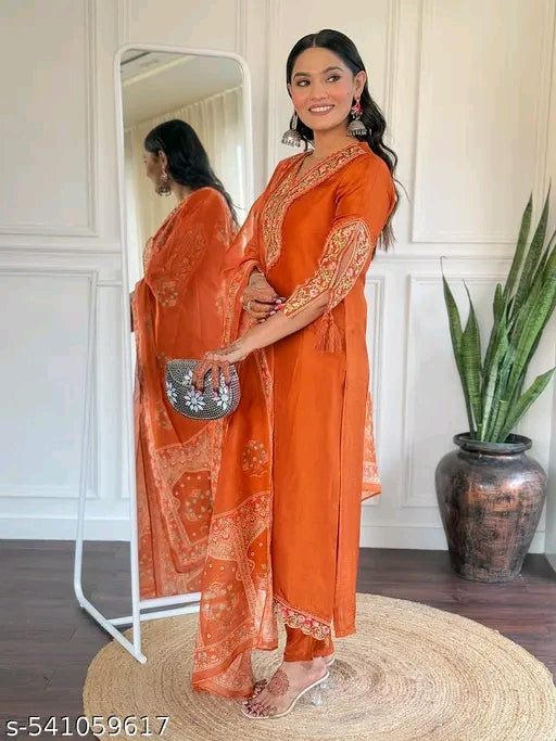Women's BSY Viscose Embroidered Straight Kurta with BSY