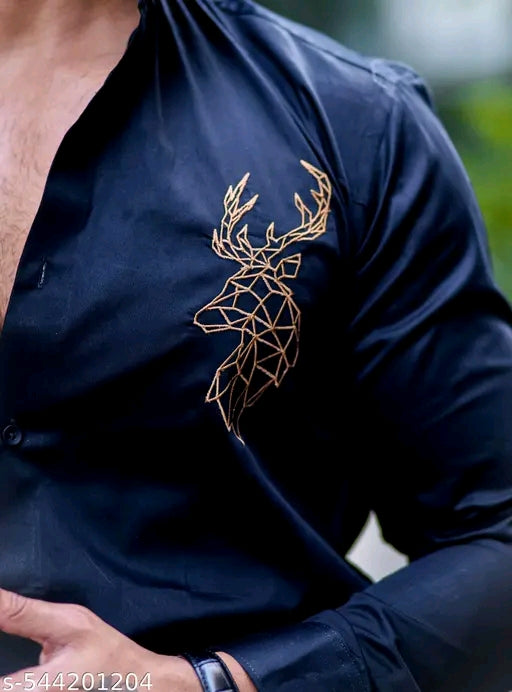 Deer Embroidered White Luxury Cotton Shirt