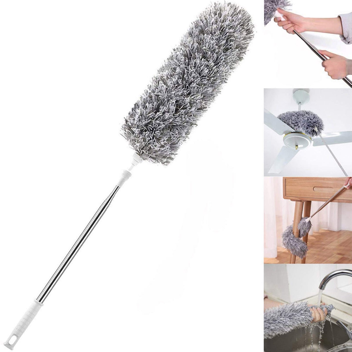 Microfiber Feather Duster Extendable Duster with 100 inches Extra Long Pole, Bendable Head & Long Handle Dusters for Aing Ceiling Fan, High Ceiling, Blinds, Furniture & Cars Gray