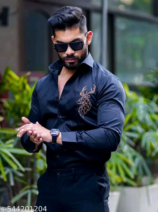 Deer Embroidered White Luxury Cotton Shirt