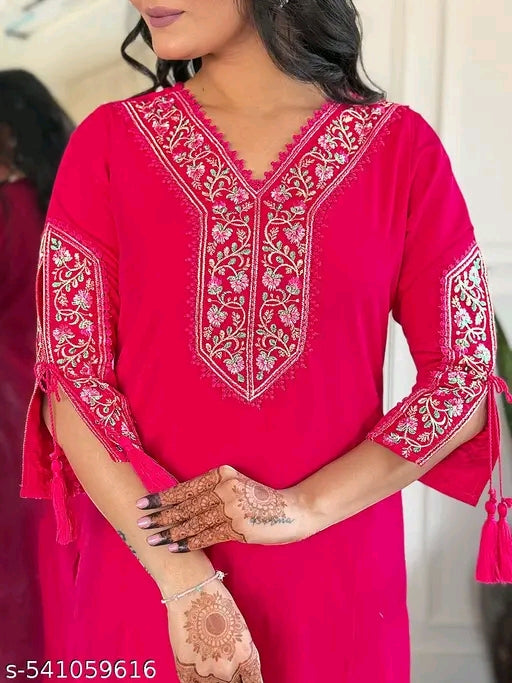Women's BSY Viscose Embroidered Straight Kurta with BSY