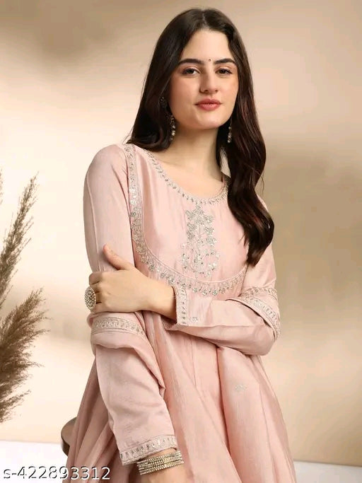 Women's Embroidered Kurta and Pant with Dupatta Set