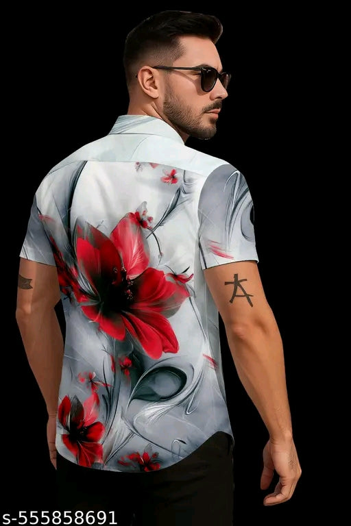 Crimson Bloom Men's Floral Shirt