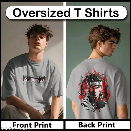 Designer Oversized Naruto Graphics Printed Black Terry-Cotton Round Neck Oversized Half sleeve T Shirts For Boys and Girls