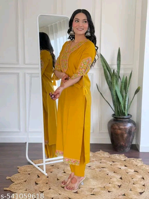 Women's BSY Viscose Embroidered Straight Kurta with BSY