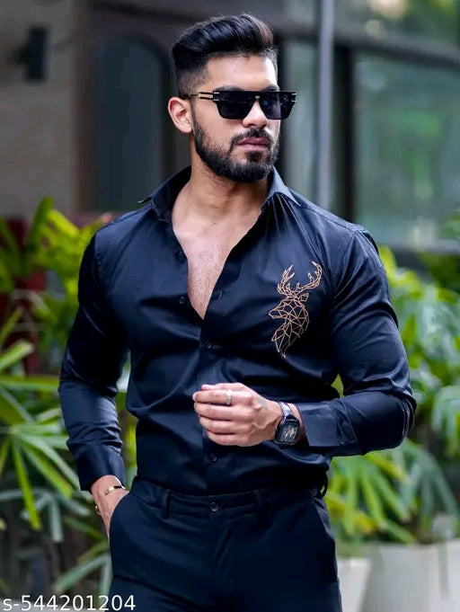 Deer Embroidered White Luxury Cotton Shirt