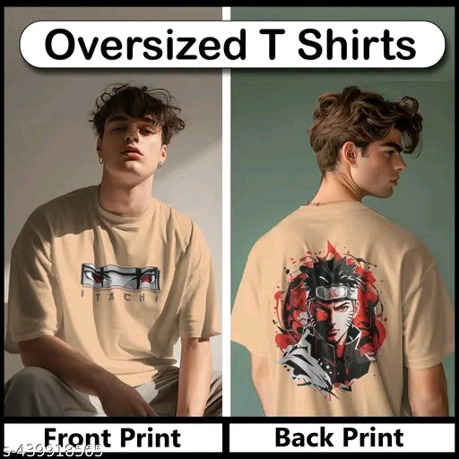 Designer Oversized Naruto Graphics Printed Black Terry-Cotton Round Neck Oversized Half sleeve T Shirts For Boys and Girls