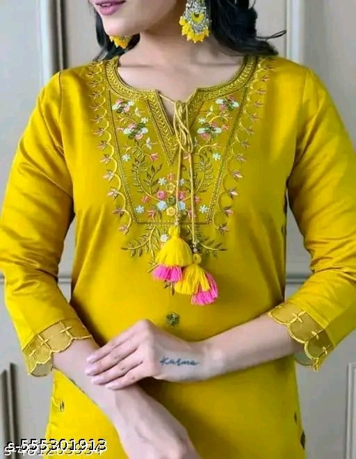Rayon Slub Kurti Set with Dupatta – Elegant & Versatile Ensemble