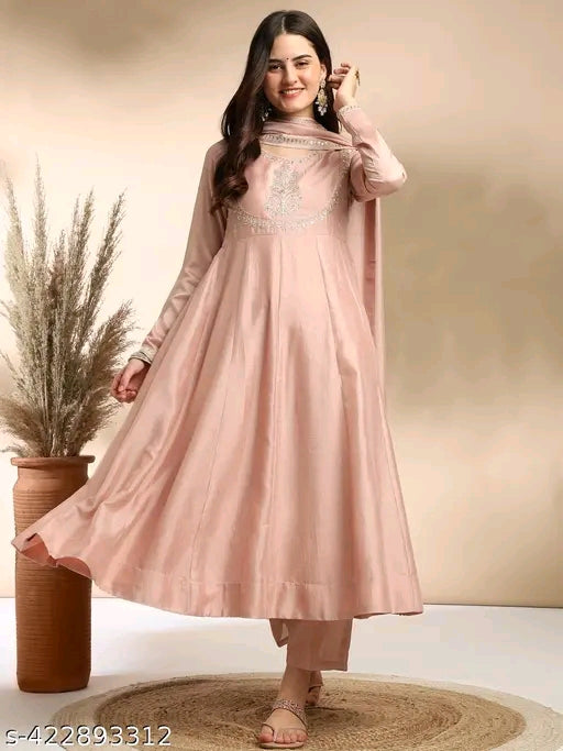 Women's Embroidered Kurta and Pant with Dupatta Set