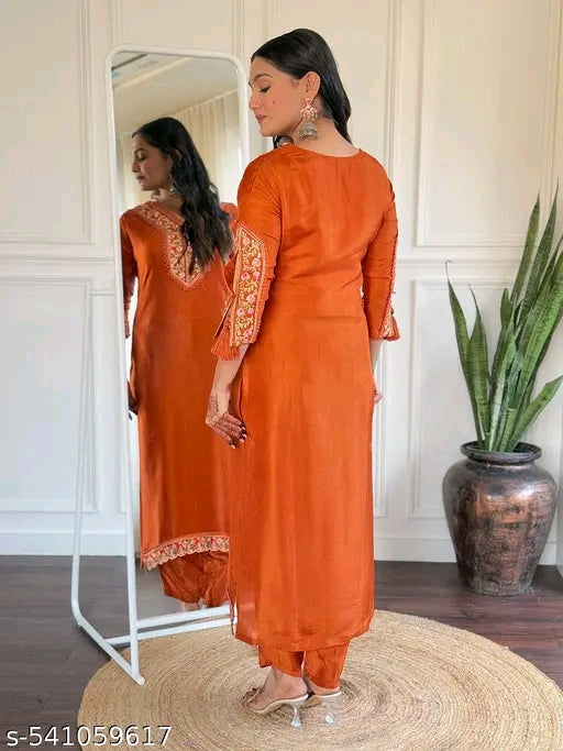 Women's BSY Viscose Embroidered Straight Kurta with BSY
