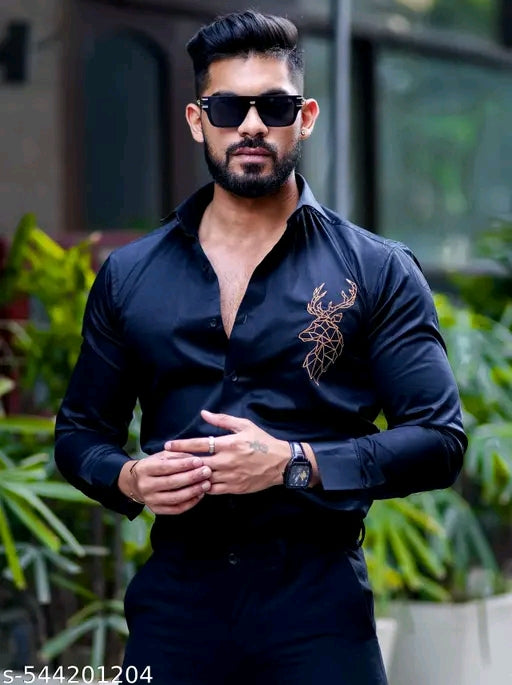 Deer Embroidered White Luxury Cotton Shirt