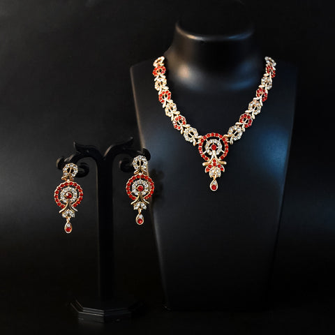 Red & white diamond necklace with earrings set