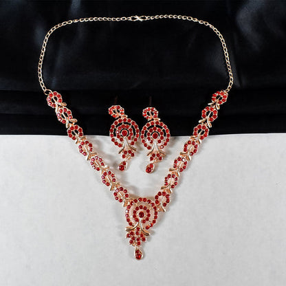 Rad & white diamond necklace with earrings set