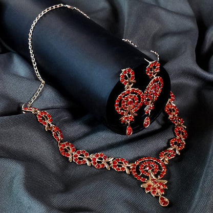 Rad & white diamond necklace with earrings set