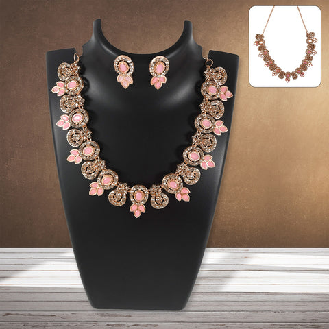 Pink & white diamond necklace with earrings set