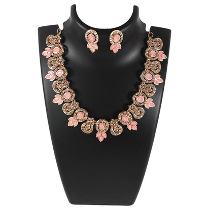 Pink & white diamond necklace with earrings set
