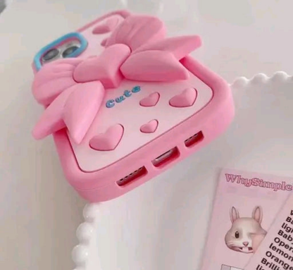 Elevate 3D Cute Cartoon Design with Precise Camera Cuts and shockproof Back Case Cover Compatible for i-Phone 13 - Bow