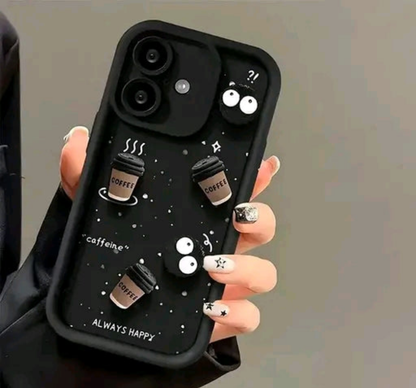 for iPhone 16 | Cute Fun Cartoon 3D Ball Coffee Silicone Case | Body Protection | Camera Protection | Shock Proof (Black) iphone 16 case iphone 16 cases iphone 16 covers iphone 16 cover iphone 16 back