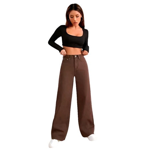 BROWN WIDE LEG DENIM JEANS/WIDE LEG JEANS WOMEN & GIRL/ BAGGY JEANS FOR WOMEN /WIDE LEG HIGH RISE DENIM JEANS/ LOOSE FIT JEANS FOR WOMEN