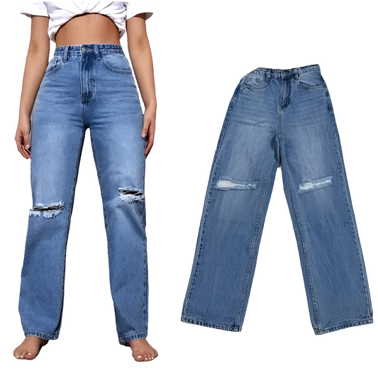 high waist knee cut jeans | DISTRESS WIDE LEG blackJEANS FOR WOMEN NEW STYLE BAGGY black WOMEN KNEE CUT JEANS/ TWO CUT BLACK WIDE-LEG JEANS FOR WOMEN