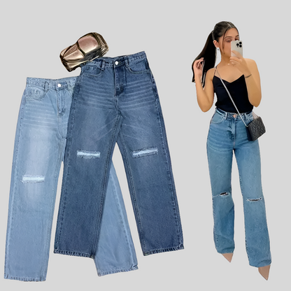 high waist knee cut jeans | DISTRESS WIDE LEG blackJEANS FOR WOMEN NEW STYLE BAGGY black WOMEN KNEE CUT JEANS/ TWO CUT BLACK WIDE-LEG JEANS FOR WOMEN
