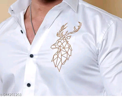 Deer Embroidered White Luxury Cotton Shirt