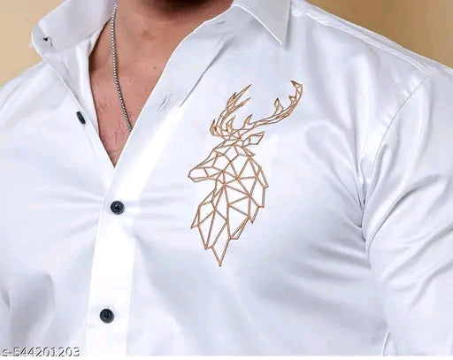 Deer Embroidered White Luxury Cotton Shirt