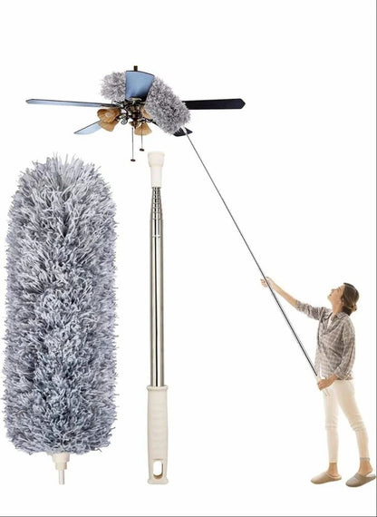 Microfiber Feather Duster Extendable Duster with 100 inches Extra Long Pole, Bendable Head & Long Handle Dusters for Aing Ceiling Fan, High Ceiling, Blinds, Furniture & Cars Gray