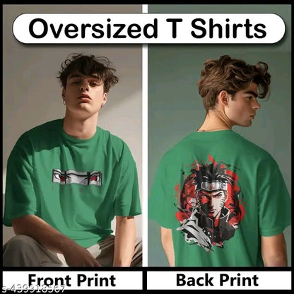 Designer Oversized Naruto Graphics Printed Black Terry-Cotton Round Neck Oversized Half sleeve T Shirts For Boys and Girls