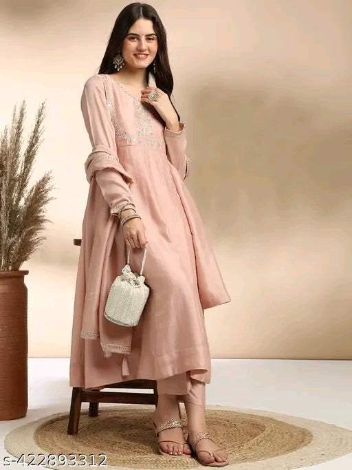 Women's Embroidered Kurta and Pant with Dupatta Set